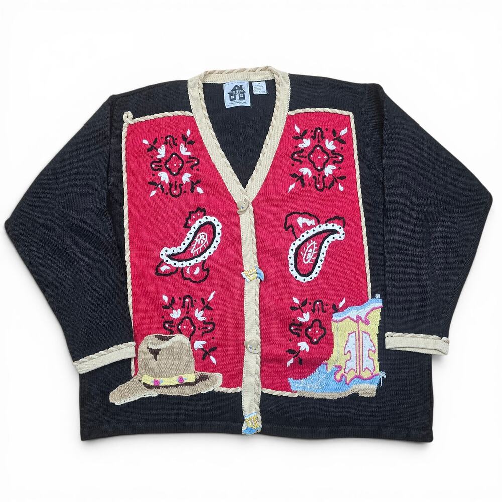 STORYBOOK Knits Western Cowboy Cardigan Sweater Women's 2XL VTG 80's Cottagecore